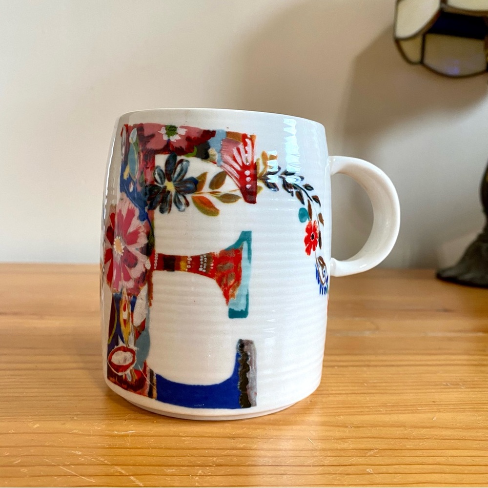 Anthropologie Monogram Letter E Coffee Mug Starla Halfmann Petal Palette Cup - Picture 5 of 9